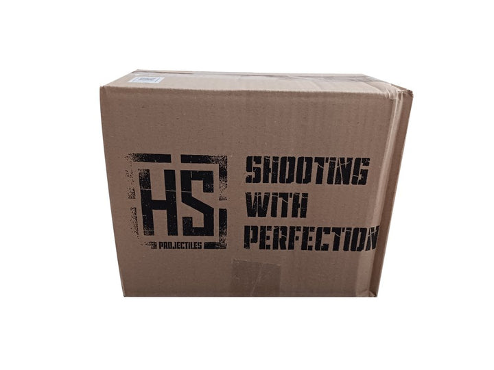 A brown cardboard box with black printed text reading 'HS PROJECTILES SHOOTING WITH PERFECTION' on a plain white background.