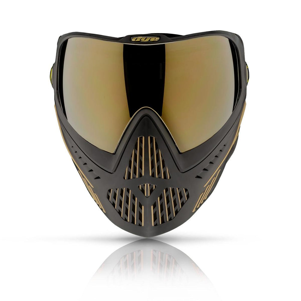 Black & Gold Dye I5 Pro Paintball and Airsoft Full Face Mask fitted with Dyenatium Thermal Lens - Front View
