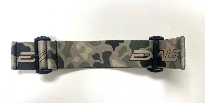 Camouflage-patterned headband with a brand logo on a white background