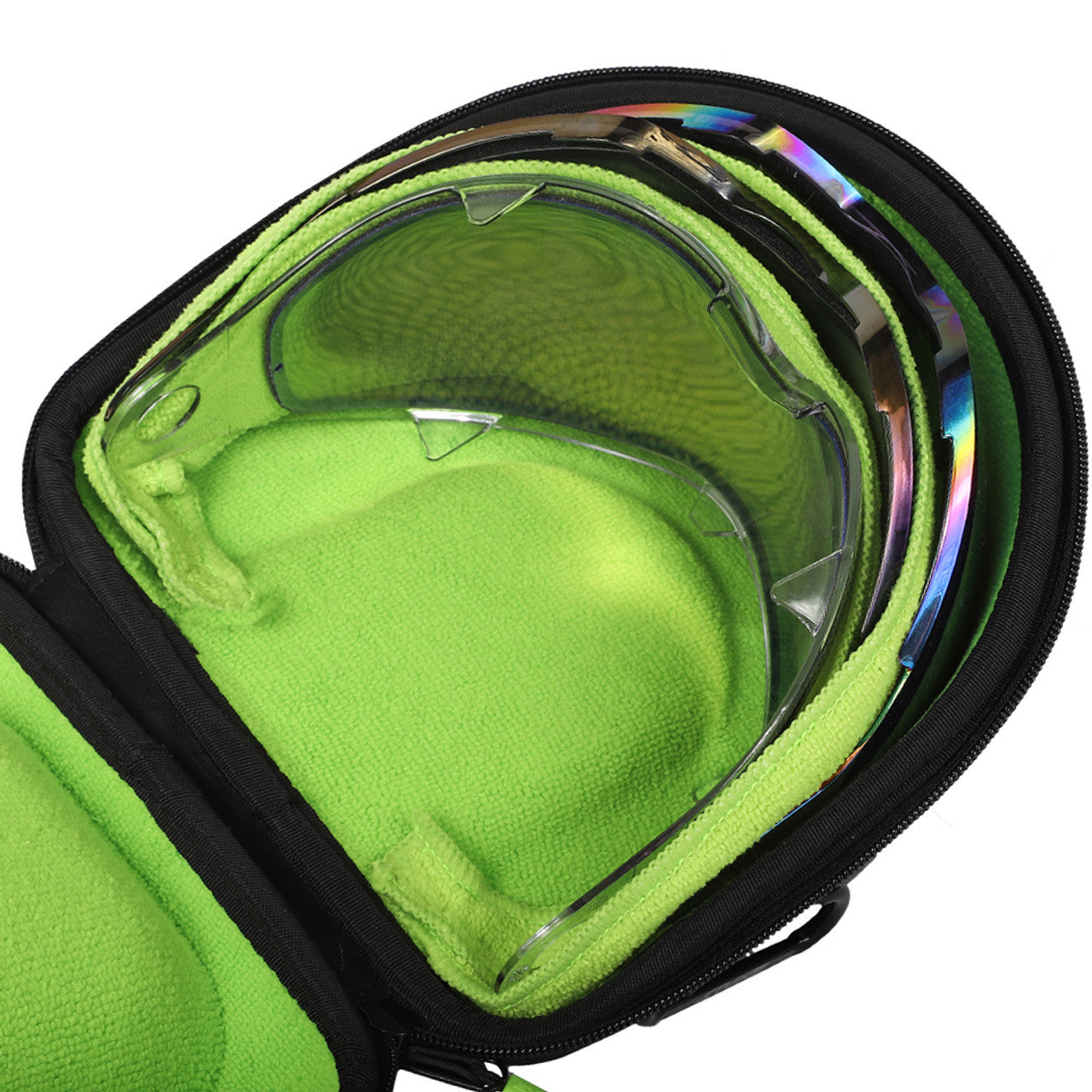 the V3 lens case has the same metal alloy internal structure as the V3 goggle case to resist crushing and deformation.