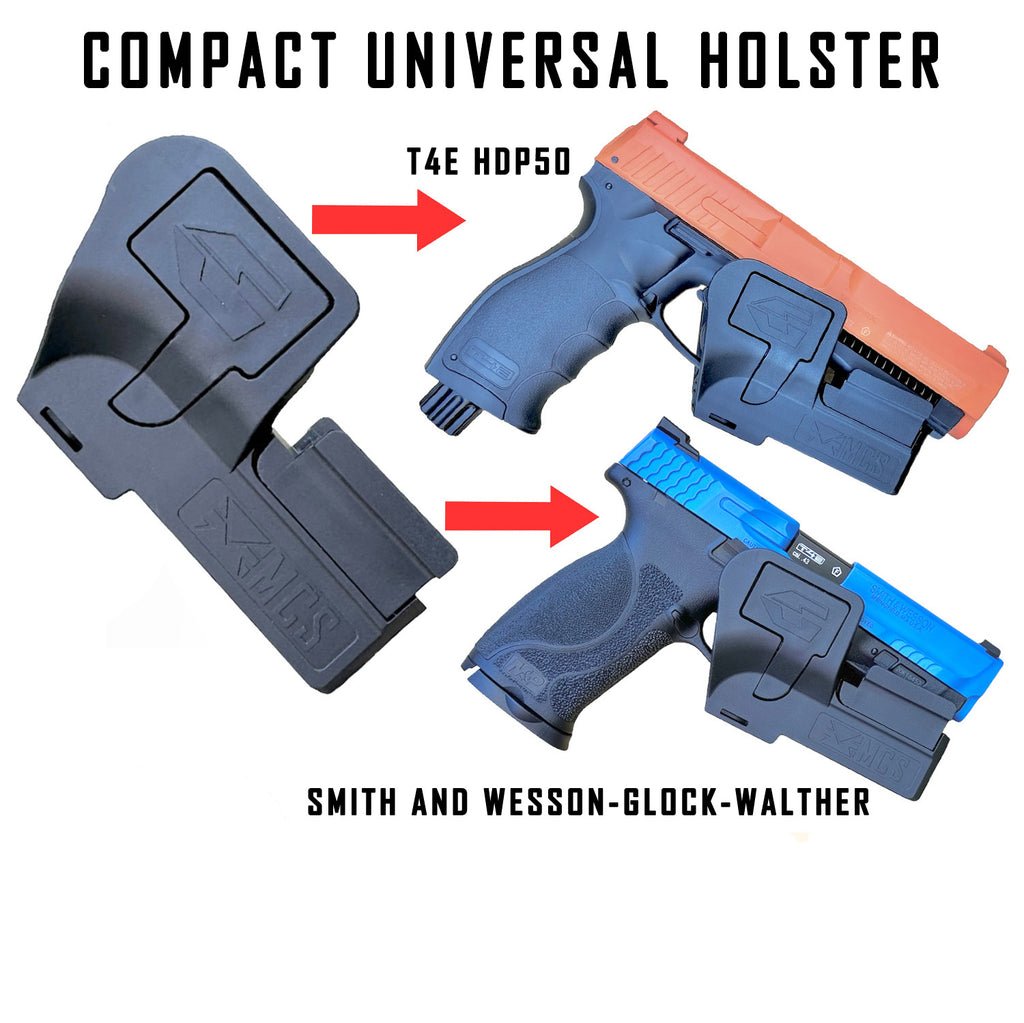 The holster features an open-top design, allowing for quick and seamless attachment of sights and scopes, ensuring that your firearm is always ready for action. Built with durable materials, the Compact Universal Holster offers a secure fit while maintaining quick access to your weapon when needed. 