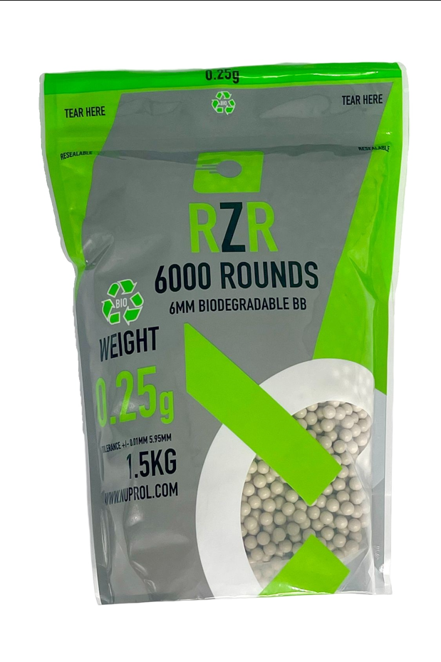 Resat Bag Rounds Nuprol RZR 0.25g Biodegradable BBs - 6000 Rounds Bag β Modern Combat Sports