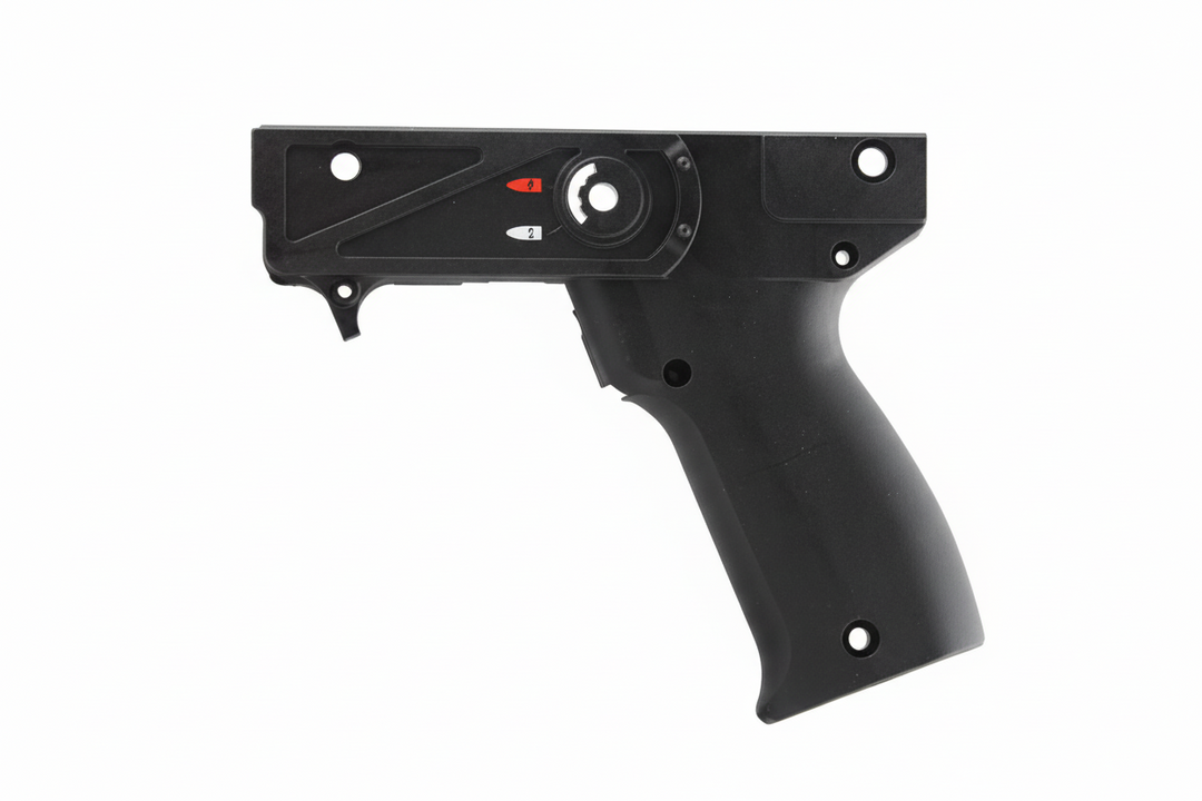 Black gun grip on a white background