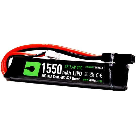 Nuprol 1550mAh 7.4v LiPo Airsoft Battery – Stick Configuration (Small Tamiya)