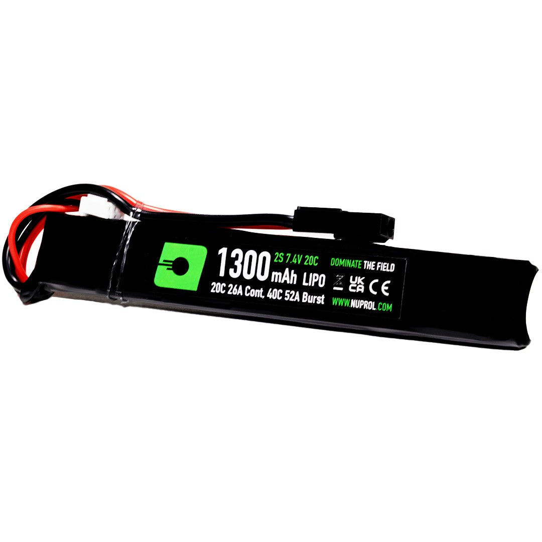 Nuprol 1300mAh 7.4v LiPo Airsoft Battery – Stick Configuration (Small Tamiya)