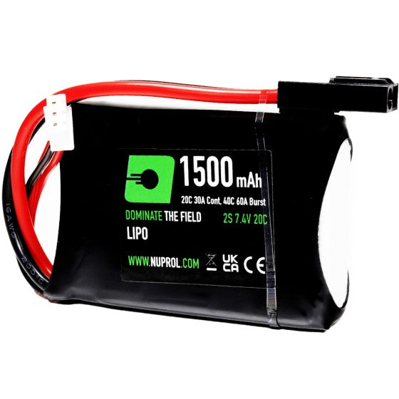 Nuprol 1500mAh 7.4v LiPo Airsoft Battery – PEQ Configuration (Small Tamiya Connector)