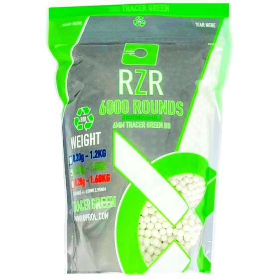 Nuprol RZR 0.25g Green Tracer Biodegradable BBs - 6000 Rounds Bag