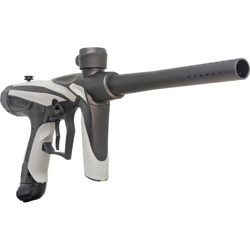 Gray and white paintball gun on a white background