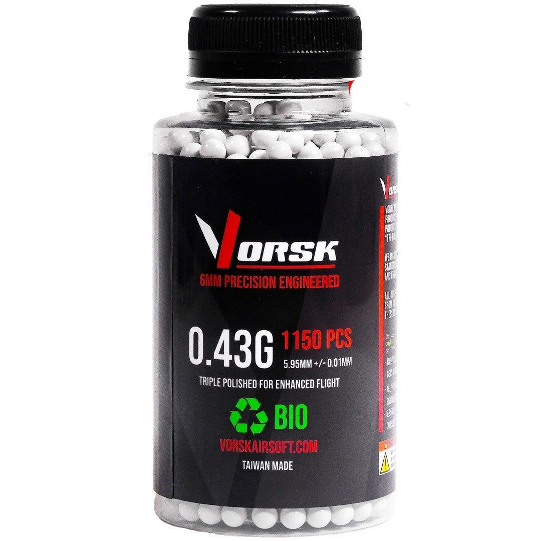 Bottle of Vorsk airsoft pellets with a 'NEW' label on a white background