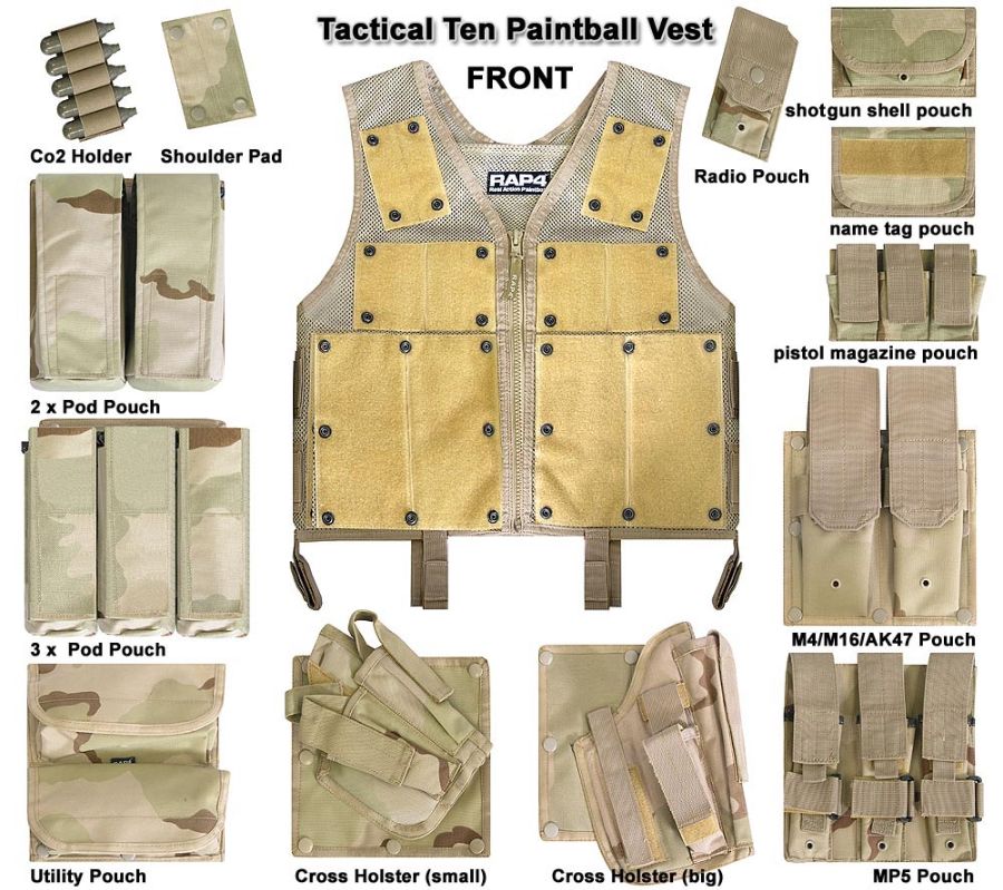 Paintball Vest 3x Pod Pouch (German Flecktarn)