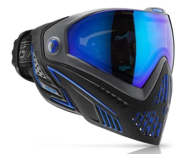 The black/blue storm Dye i5 goggle system is an aggressive, light weight mask, offering more protection, extra venting and better comfort than any other Paintball mask