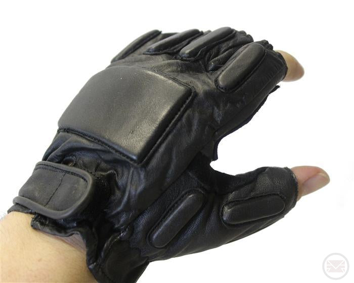 SWAT Tactical Leather Gloves (Half Finger - Black) Extra Large