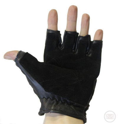 SWAT Tactical Leather Gloves (Half Finger - Black) Extra Large